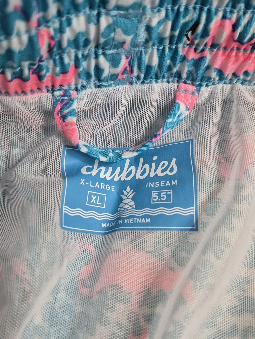 CHUBBIES Swim Trunks The Domingos Are For Flamingos Blue Pink Swim Shorts XL